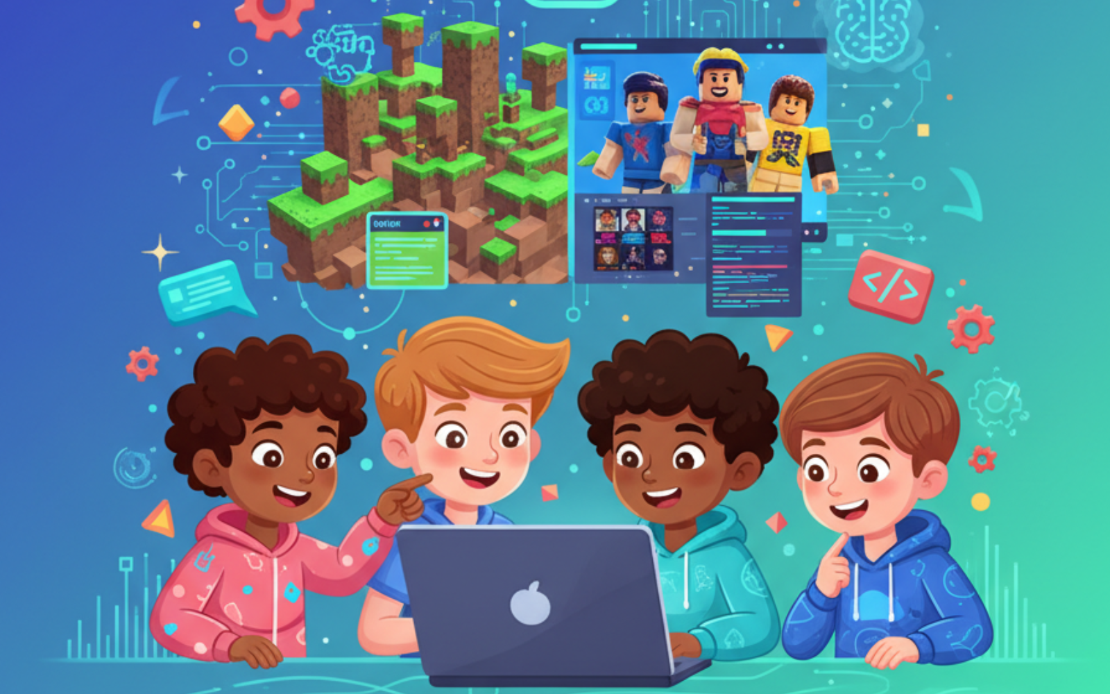 Kids learning coding illustration